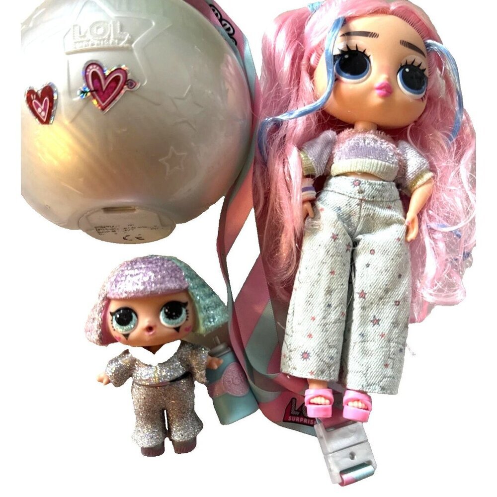 4 pc Lot LOL Surprise Tweens Fashion Flora Moon Doll Pink Hair Glitter Doll Ball